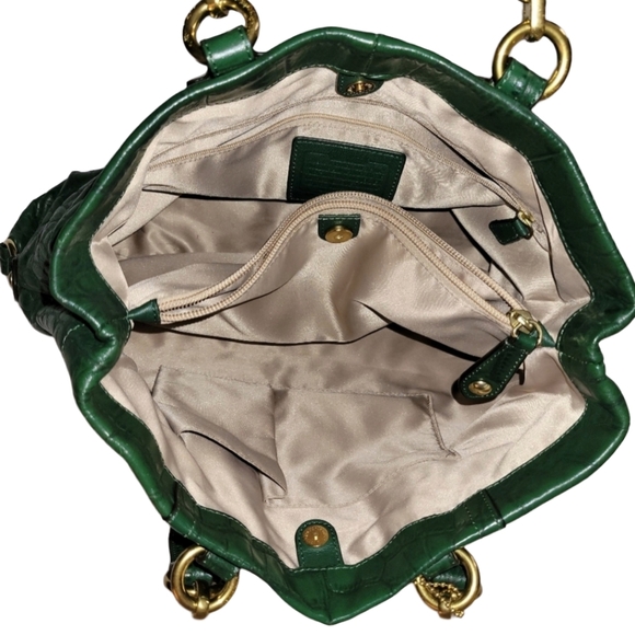 Genuine Coach Ashley Croc Embossed Forest Green Leather Carry-All Tote F20345 - Picture 4 of 9